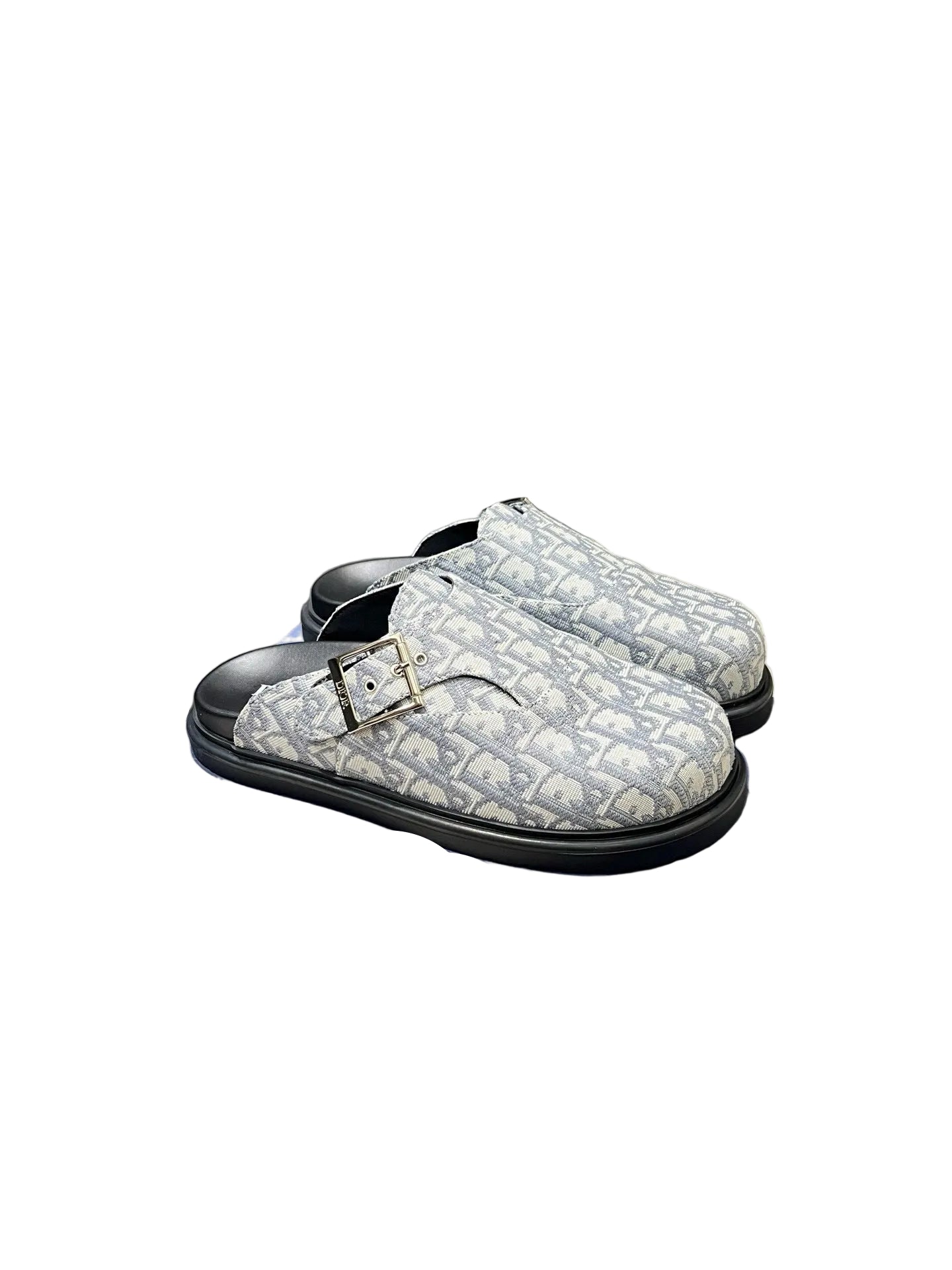 Oblique-Pattern Shearling Slip-On Mules gray